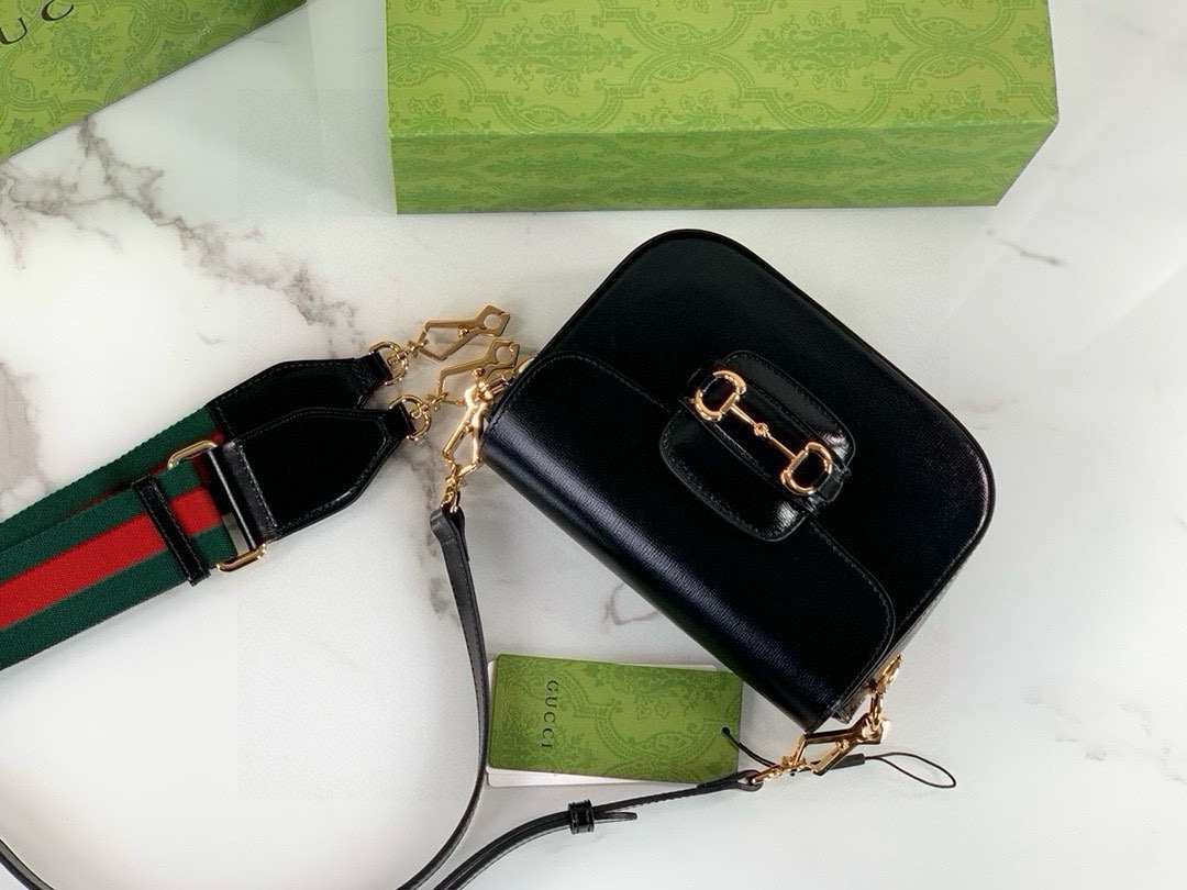 Gucci Horsebit 1955 Series Saddle Bag Mini Handbag Black Leather